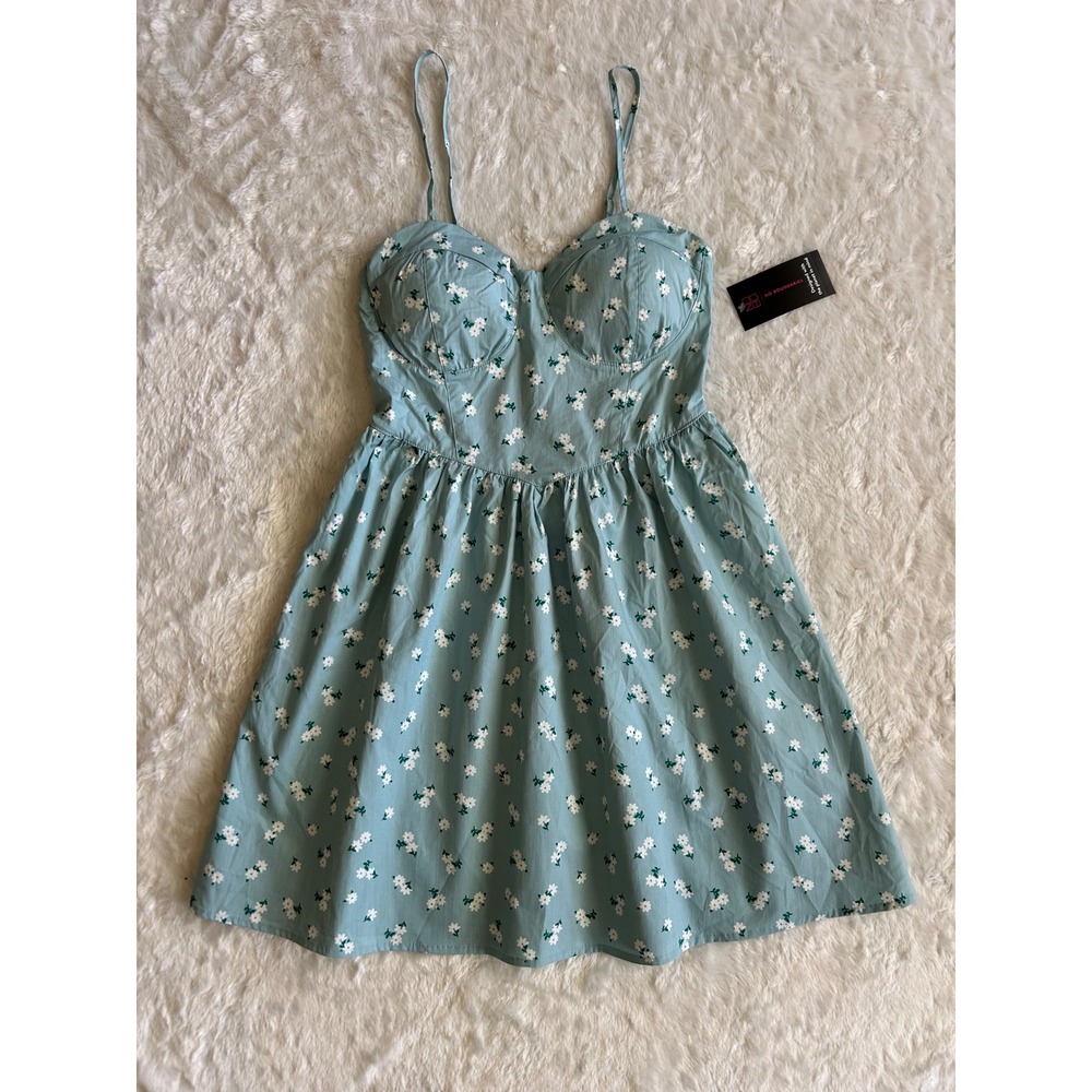 No Boundaries Floral Bustier Cotton Sun Dress‎ Blue Daisy Skater Mini Medium